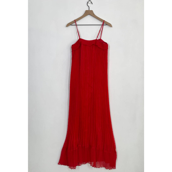 Free Generation Women's Long Sheer Pleated Cocktail Red Maxi Dress Medium NWT - Picture 3 of 10